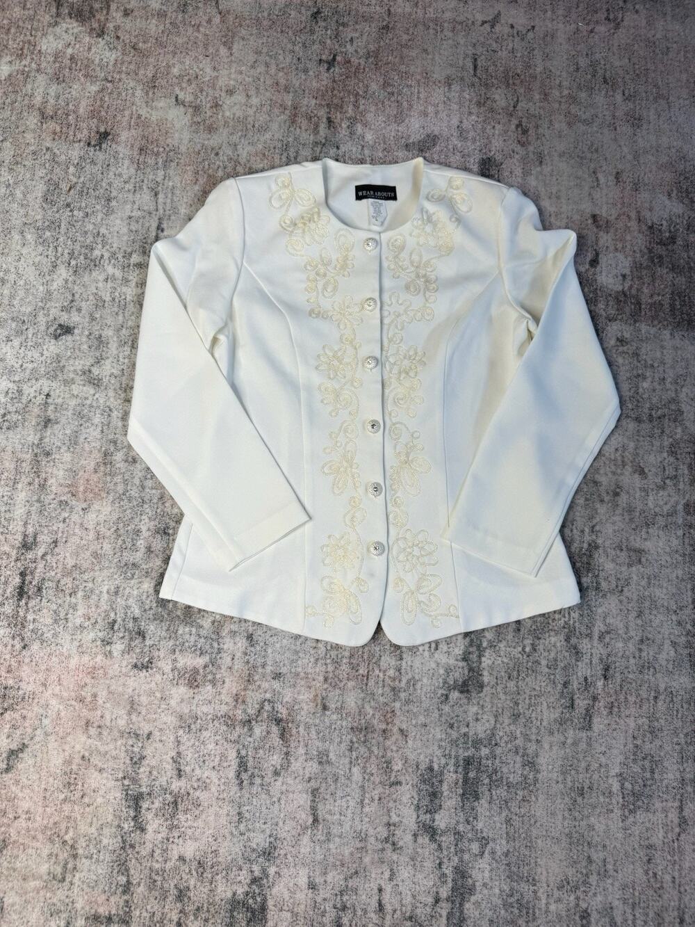 Vintage 90’s Ivory Embroidered Jacket Blazer Women Sz 8 Made In USA